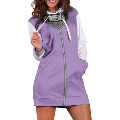 Wholesale Anime Cosplay Costume Hinata Hyuga Hoodie Pocket Drawstring Harajuku Pullover Woman Sweatshirt Dress Plus Size
