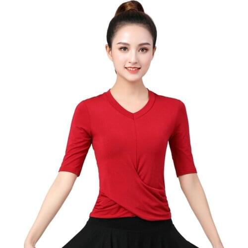 2021 New CM011 Half Sleeve Female Latin Dance Tops Cross Design Latin Dancing Tops Performamnce Modern Dance Dress