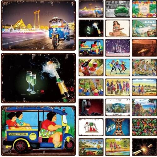 Tin Sign Metal Plate Hawaiian Style Beautiful Scenery Iron Sheet Painting Wall Fence Cafe Shop Home Cartoon Craft Decoration