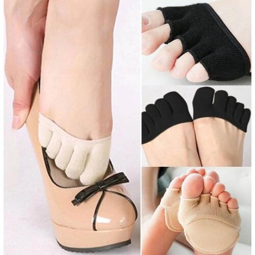 1Pair Women Socks Cotton Anti-slip Lining Open Toe Heelless Liner Sock Invisible Forefoot Cushion Foot Pad