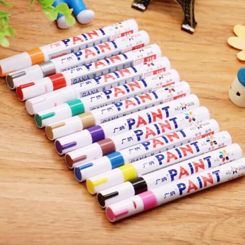 12 Colors Set Waterproof Permanent Oily Paint Marker Pen Car Tyre Tires Tread CD Mark Metal Wood School Art Graffiti Stationery