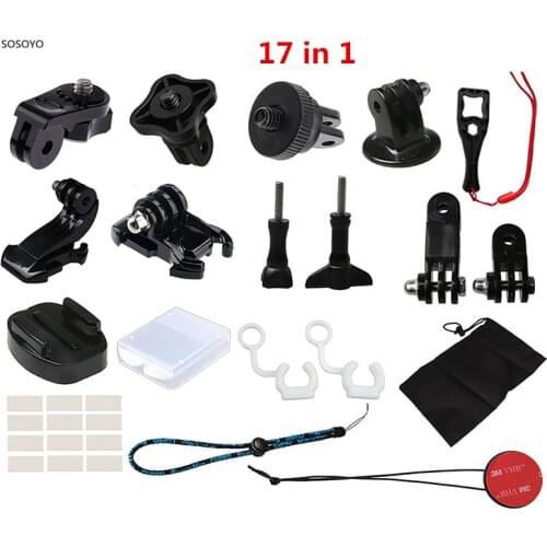 17 in 1 Set Mount Adapter Battery case Storage bag screws J Hook Buckle For GoPro 7 6 5 Xiaomi Yi SJCAM Sports camera Accessory
