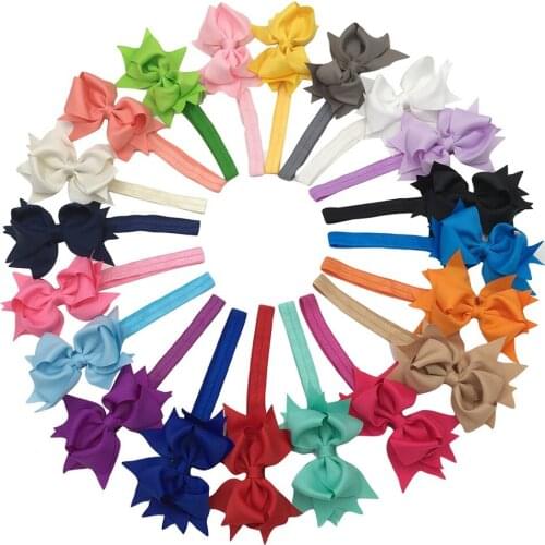 3.5inch 20pcs/lot Grosgrain Pinwheel Hair Ribbon Bow Glued On Elastic Headbands Headband Kids Hair Accessories