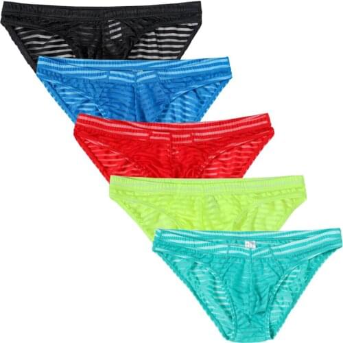 5pcs/ lot Mens briefs Summer Underwear Sexy Seamless Ice Silk Panties Thin Transparent Breathable Briefs Large Size M L XL XXL