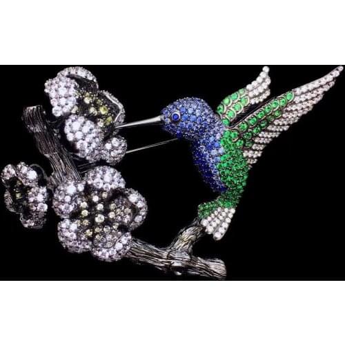 925 sterling silver hummingbird and wintersweet flower brooch cubic zircon fine women jewelry high quality free shipping
