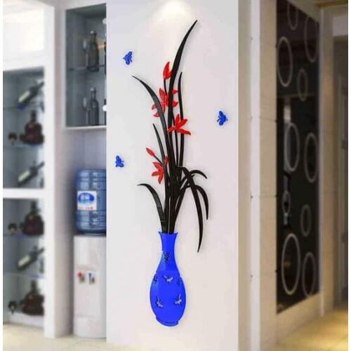 DIY Crystal Vase Acrylic 3d stereoscopic wall stickers living room bedroom TV backdrop entrance room wall decoration