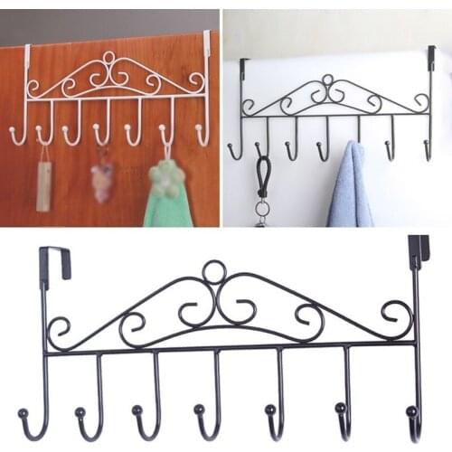 Punch-Free Door Hook Towel Hat Clothes Wall Rack Over Door Wall Hanger Durable Kitchen Storage 7 Hooks
