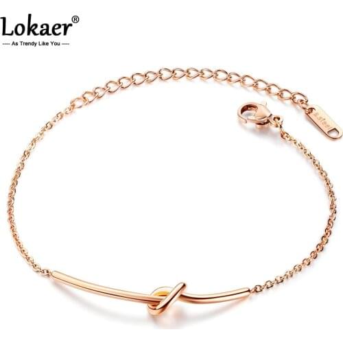 Lokaer Titanium Stainless Steel Knotted Charm Bracelets For Women Rose Gold Bohemia Beach Chain & Link Bracelet Jewelry B17087
