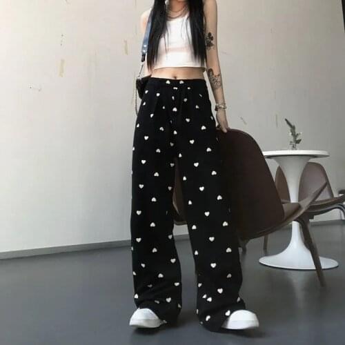 MINGLIUSILI Harajuku Print Wide Leg Pant Summer Fashion Trousers Women High Waist Streetwear Casual Loose Black Pants Women