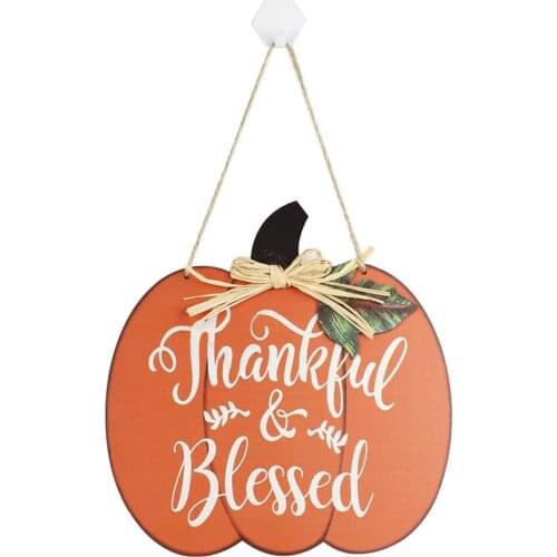Wooden Rustic Door Decoration Halloween Thankful Blessed Pumpkin Holiday Gift 25x24cm Family Wall Hanging Pendant