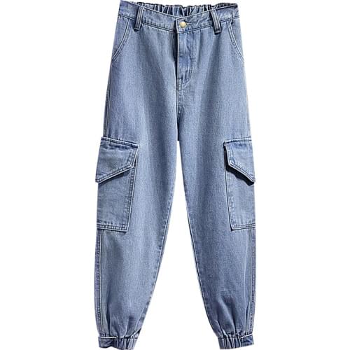 2020 Spring Autumn New Jeans Korean Elastic Force waist Loose Denim Harem pants Plus size Fashion Casual Student Women Pants 3XL