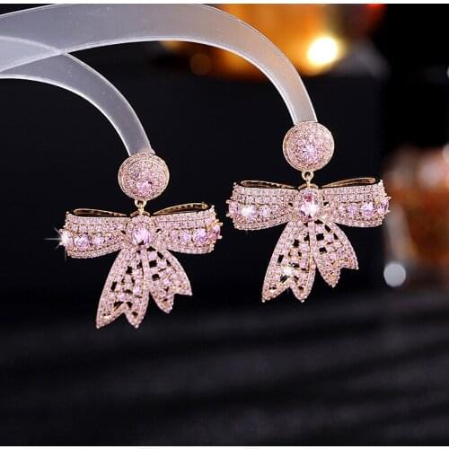 FACEINS Retro Earrings Women Micro-inlaid Zircon Three-dimensional Bow Earrings Temperament Earrings Female Ear Rings Jewelry