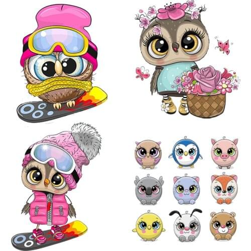 Animals Patches Cat Owls Ironing Sticker Diy Iron On Parch For Kids Clothes A-level Washable Patches Heat Transfer Vinyl Sticker