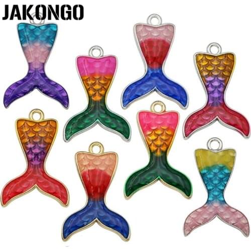 JAKONGO Gold Color Enamel Colorful Mermaid Tail Charms Pendants Jewelry Findings Accessories Making fit Bracelet DIY 28x19mm