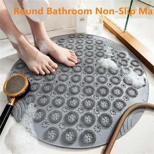 Round Bathroom Non-Slip Mat Extra Long Anti Slip Bath Tub Mat Bathroom Shower Mat Transparent Antibacterial Machine Washable for