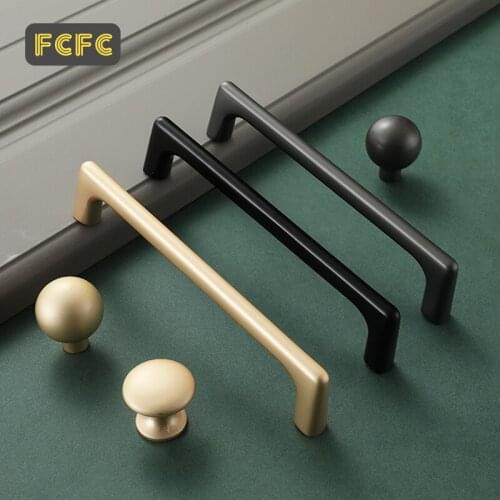 FCFC Matte Gold Cabinet Handles Black Gray Solid Zinc Alloy Kitchen Cupboard Pulls Drawer Single Knobs Furniture Hardware