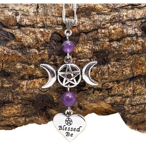 Triple Moon Goddess Necklace, Moon Five-pointed Star Heart Pendant, Vika, Celtic Gifts Womens Creative Jewelry