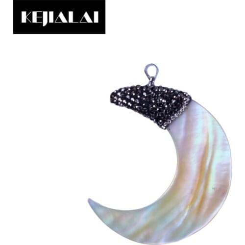 Fashion Natural Shell Moon Charms Pendants for Necklace Making Pave Rhinestone Necklace Pendants Jewelry Women Shell Charms Gift