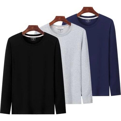 Mens Long Sleeve T-Shirts 3pcs/lot Solid Color 100% Cotton Casual T Shirt High Quality O-neck Tops Camisetas Hombre Clothing