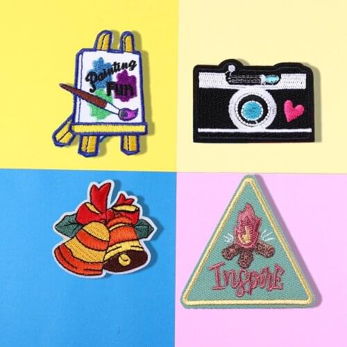 Cartoon Camera Jingling Bell Patches for Clothes Iron on Drawing board Patch Embroidered Parches Childrens clothing decorations