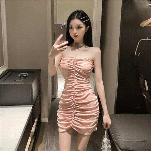 Real Shot 2021 New Fashion Retro Sexy Tube Top Female Temperament Bag Hip Short Mini Dress