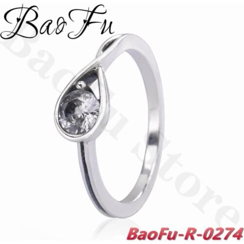 BaoFu 2021 New 925 Sterling Silver Ring Shiny Water Drop Embellishment Popular for Original Men and Women Couple Jewelry