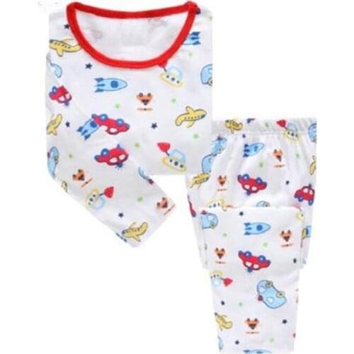 New Kids Pajamas Sets Pattern Sleepwear Boys Cartoon Nightclothes Girl Cute Pyjamas Children Stripe Cotton Pijamas 2-7Y A026