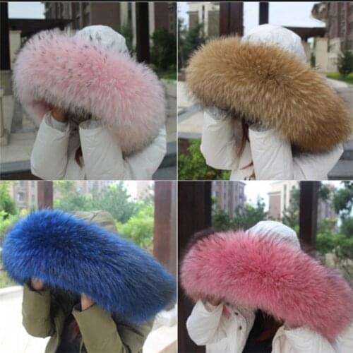 New Winter Warm Coat Fur Strip Hooded Fur Trim Of Down Luxury Women Men Real Fur Collar Scarves Raccoon Fur Scarf