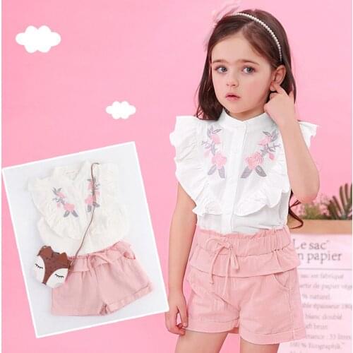 Toddler Baby Girls Clothes Kids Ripped Solid Lace White T-shirt Short Pants Tops+Shorts Boutique Outfits Set 1 2 3 4 5 Years