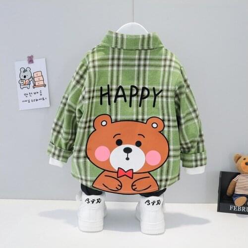 0-24M Baby Clothing Cartoon Plaid Long Sleeve HAPPY Letter Shirt Baby Girls Boys Coat Outwear New Brand Sport Casual Tops