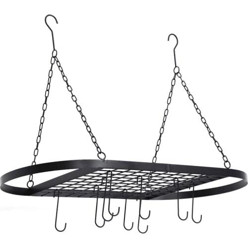 Hanging Pot Pan Rack for Ceiling, Ceiling Mounted Cookware Hanger Organizer with 10 Hooks for Home Kitchen Household