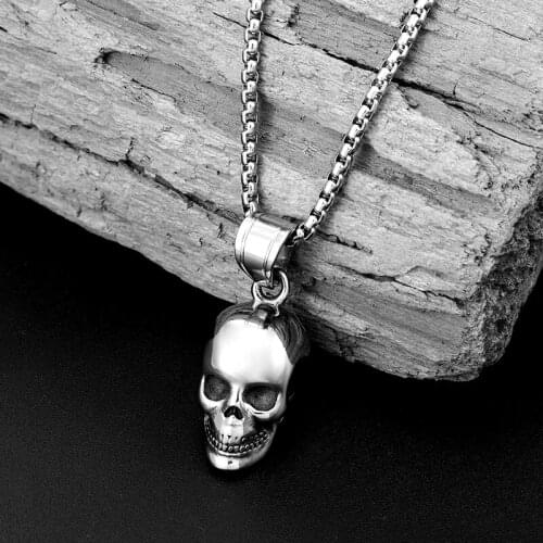 Hot Hip Hop Rock Skull Pendant Necklace For Women Men Retro Punk Stainless Steel Ghost Head Pendant Christmas Neck Sweater chain