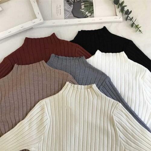 2021 Autumn Winter Women Pullover Thin Sweater Casual Knitted Elasticity Jumper Fashion Slim Half Turtleneck Warm Female Sweater