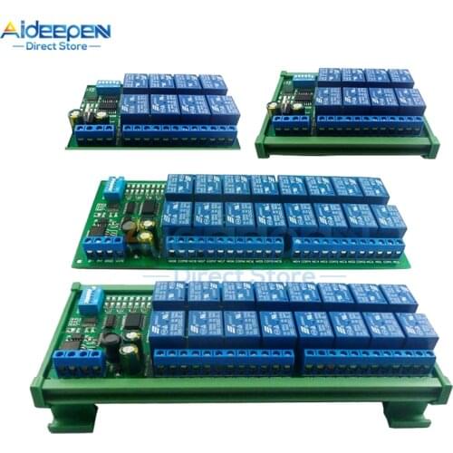 DC 12V 8/16 Channel RS485 Relay Module Modbus RTU UART Remote Control Switch DIN35 C45 With DIN Rail Box For PLC PTZ