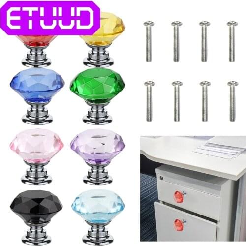 30mm Diamond Shaped Crystal Glass Furniture Knob Cupboard Pulls Drawer Kitchen Cabinet Handles Kitchen Hardware