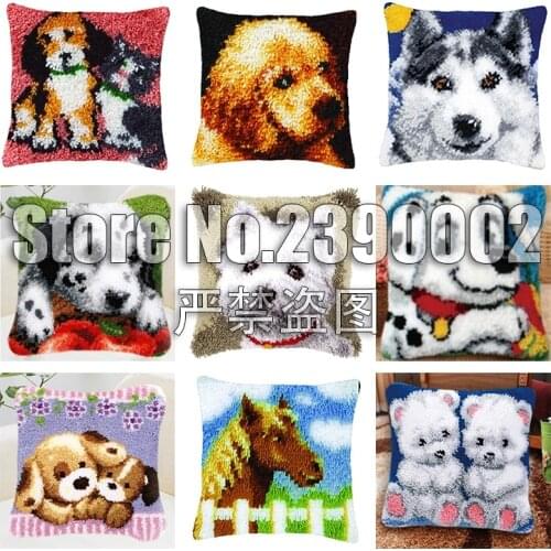 Dog Animal Segment Embroidery Pillow Flowers Grass Coarse Wool Cross Stitch 3D Latch Hook Carpet Embroidery DIY Latch Hook Kit