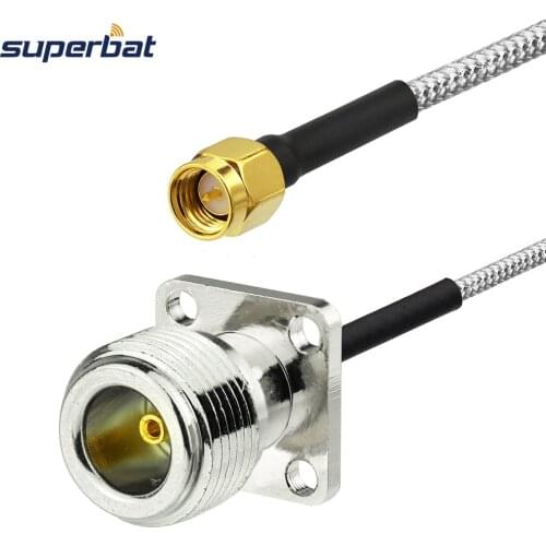 Superbat N Female Panel 4 Hole Flange to SMA Male Plug RF Connector Solder Wifi Wireless Antenna Extension Cable RG405 0.086"