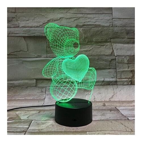 Bluetooth Night Light 3D LED Lamp Lighting with RGB Change Color Teddy Heart Bear Table Love Nightlight Novelty Gift on Mothers