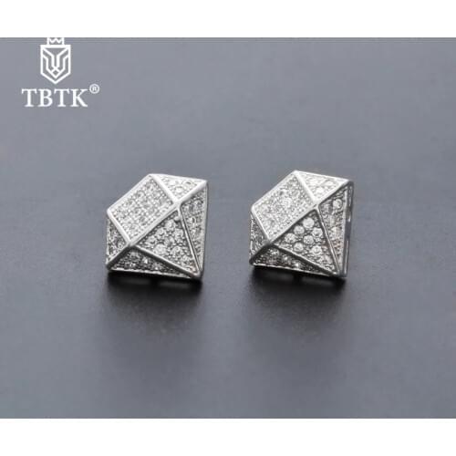 TBTK On Sale Triangle Unisex Earing Simple Style Elegant Charm Trendy Jewelry Cubic Zirconia Crystal Stud Earrings Men