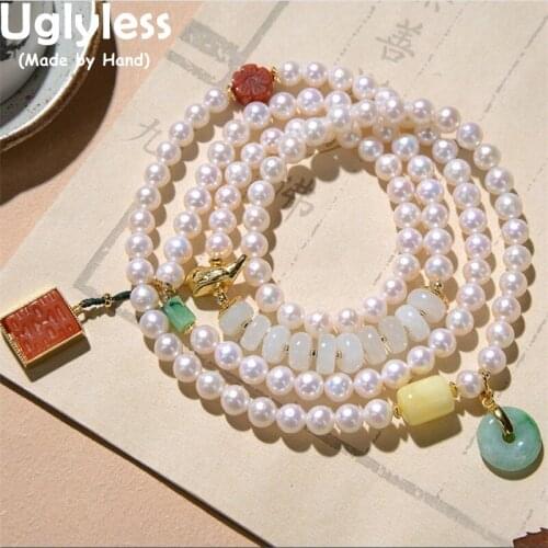 Uglyless Can be Necklace Elastic Rope 4 Layers Multi Treasure Gemstones Bracelets for Women Natural Pearls Bracelets 925 Silver