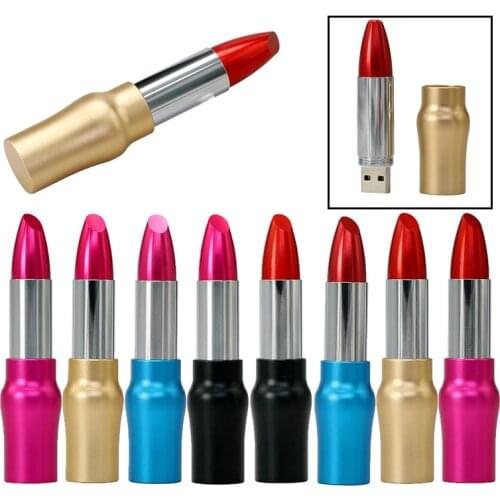 Fashion Jewelry Metal Lipstick USB Flash Drive Gift For Girl Hot Sale PenDrive 4GB 8GB 16GB 32GB High Speed Memory Stick U Disk