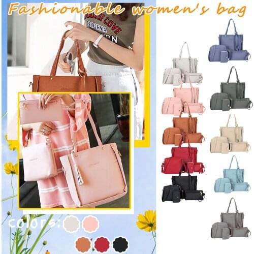 Woman Bag 2021 New Fashion Four-piece Shoulder Bag Messenger Bag Wallet Handbag Wallet Handbag Solid Color Crossbody Bag Bolsa M