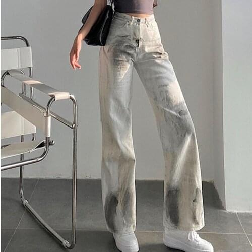 TVVOVVIN Denim Trouser Fashion High Waist Tie Dye Do Old Jeans Woman Korean Loose Streetwear Casual Wide Leg Pants 4GQE