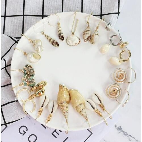 Mix Style Sea Shell Earrings For Women Gold Silver Color Metal Conch Cowrie Statement Earrings 2019 Summer Beach Holiday Jewelry