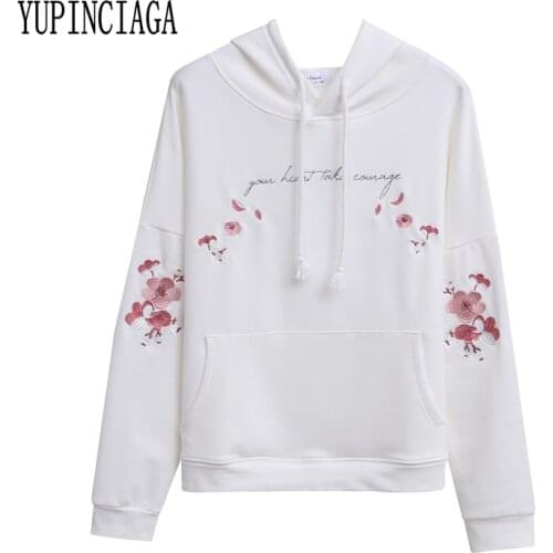 Women’s hoodies sweatshirts off white harajuku floral embroidered kawaii long sleeve casual loose teen pullovers YUPINCIAGA