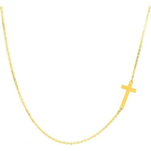 Simple Gold Color Cross Necklace Bracelet Womens Bohemian Stainless Steel Short Chain Necklace Bracelet Summer Jewelry Set