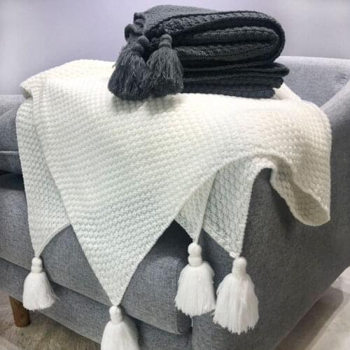 170X130cm tassel sofa throw solid color knit blanket nordic style couch decorative blanket soft nylon macrame throw blanket