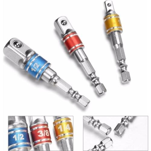3pcs Colorful Impact Socket Adapter Drill Extension Set High Speed Turns Power Drill Into Nut Driver 1/4", 3/8"and 1/2" Drive