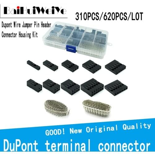 620pcs/Set Dupont Wire Jumper Pin Header Connector Housing Kit Male Crimp Pins+Female Pin Connector Terminal Pitch With Box