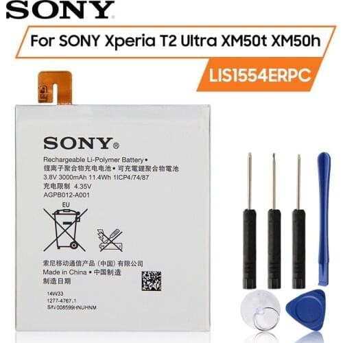 Original SONY Battery For SONY Xperia T2 Ultra XM50t XM50h D5303 D5306 LIS1554ERPC 3000mAh Authentic Phone Replacement Battery